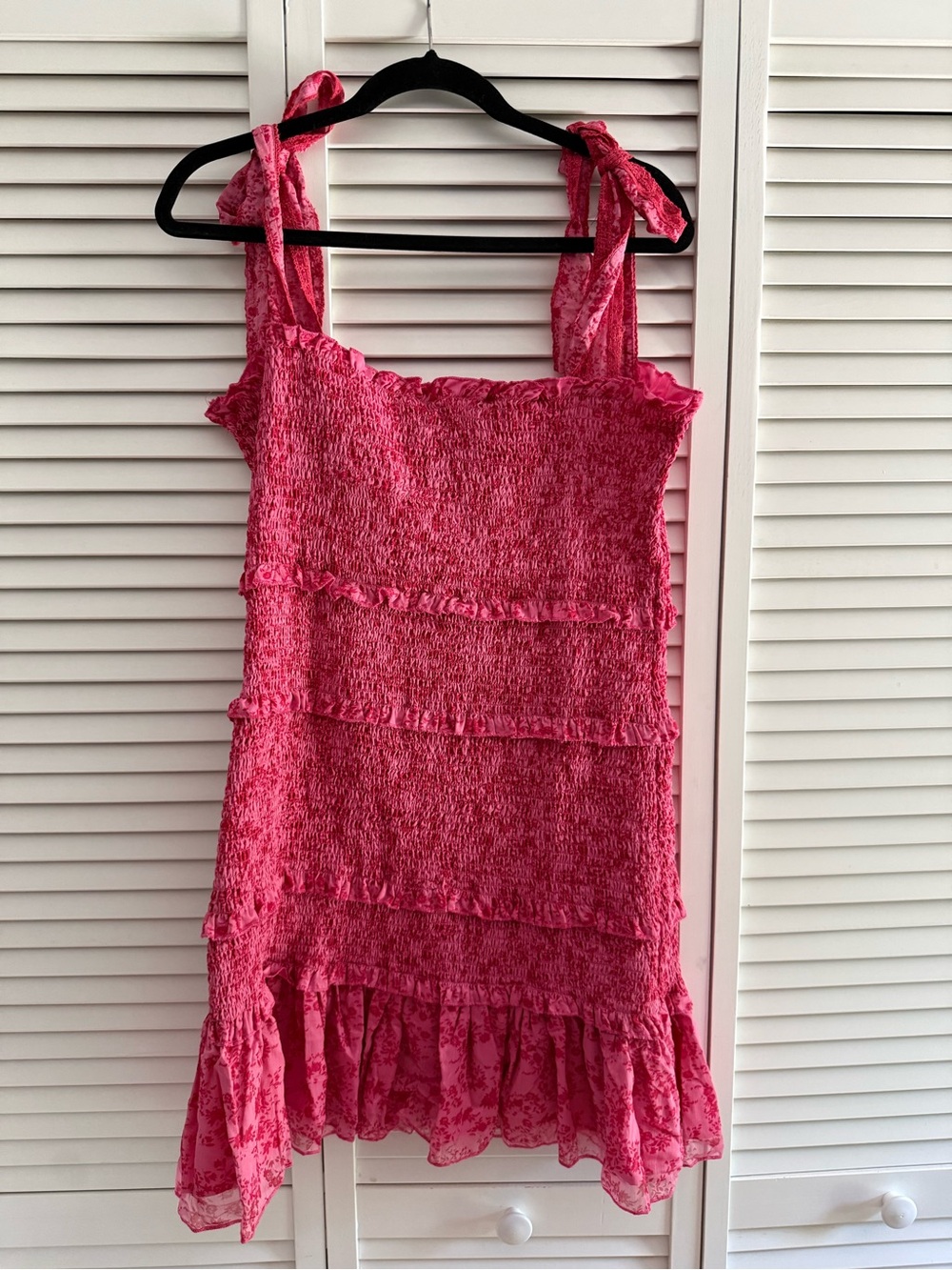 Pink Smocked Sundress with Tie Straps